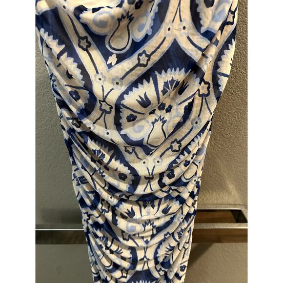 House of Harlow One Shoulder Ruched Dress, Blue, Cream Size XS - Picture 2 of 5